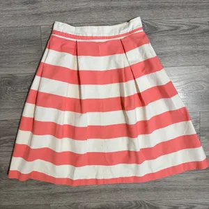 100% Cotton Womens Midi Skirt Size M Pink White Striped Pleated‎ Mod Nautical thumbnail 3
