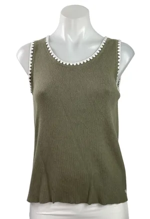 Scotch & Soda Women's Green Ribbed Knit Stitch Trim Sleeveless Tank Top Size M thumbnail 1