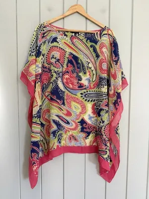 Talbots Pink Paisley 100% Silk Chiffon Beach Summer Coverup Blouse Top thumbnail 5