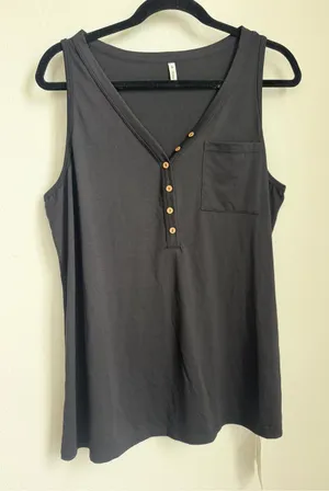 HALARA Black Sleeveless Henley Tank with Pocket thumbnail 1