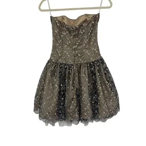 Jessica McClintock Gold Strapless Fit Flare Dress Floral Overlay Party‎ 2 Retro thumbnail 6