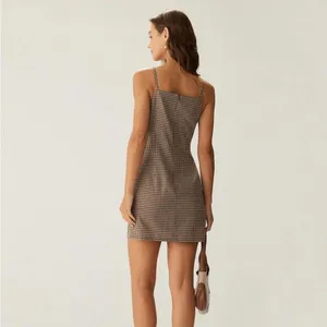 RIHOAS Brown Plaid Slip Mini Dress thumbnail 2