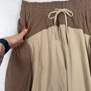 Boho Slouchy Sz L Harem Barrel Joggers Khaki Ribbed Colorblock Streetwear Fisoew thumbnail 4