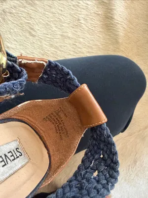 Steve Madden Navy Braided Espadrille Wedges with Tan Trim thumbnail 6