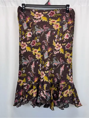 Reversible Floral Animal Midi Skirt 32” L Green Brown Fall Boho Indie Academia thumbnail 7