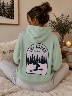 PINK Victoria’s Secret Ski Aspen Hoodie Mint Green Graphic Pullover Fleece M thumbnail 2