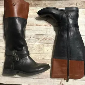 Marc Fisher Leather Riding Boots Women’s Size 8.5 M Two Toned Brown Black thumbnail 1