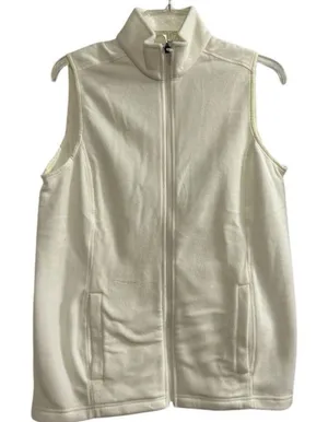 Lands' End Women's‎ Ivory Fleece Zip-Up Vest Size S Casual Fall Side Pockets thumbnail 1
