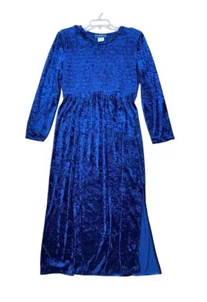 -Y2K Molly Malloy Velvet Maxi Dress Womens 16 Blue Smocked Long Sleeves thumbnail 1