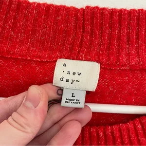 A NEW DAY Slouchy Crewneck Pullover Sweater Red Beige Orange Colorblock Striped thumbnail 5