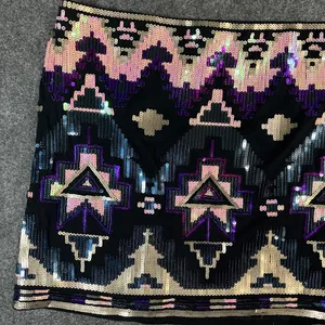 Express Sequin Geometric Mini Skirt Black Purple Gold Festival Party Womens S thumbnail 2