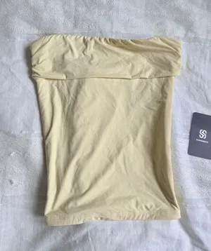 Amazon SUUKSESS Butter Yellow Foldover side split tube top thumbnail 1