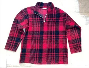 Vtg Alias Red Plaid Fleece Jacket Women L 80 Or 90s Made In USA 1/4 Zip‎ thumbnail 1