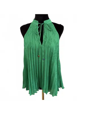 Ramy Brook Alex Pleated Blouse Halter Jacquard Garden Green Island Women's Small thumbnail 7
