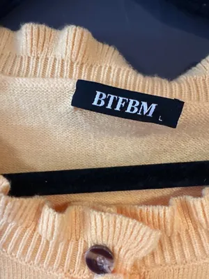BTFBM Large Golden Yellow Ruffle Henley Sweater Cottagecore Feminine Cozy Comfy thumbnail 2