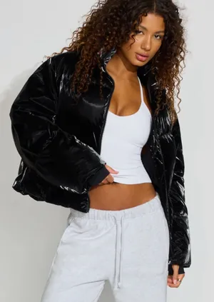 Garage Mini Puff Shiny Black Coat Women’s Small thumbnail 1