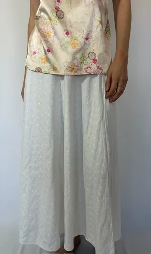 White Embroidered Broderie Anglaise Picnic Casual Vintage Maxi Skirt thumbnail 1