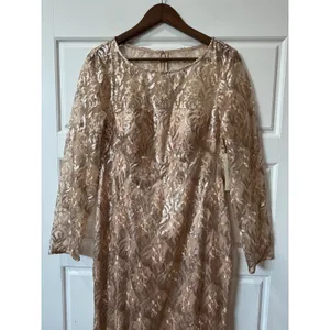 Eliza J Champagne Sequin Lace Long Sleeve Formal Gown Size 14 Evening thumbnail 4