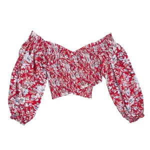 NWT Free People East to West Smocked Top in Red Floral Print Size Medium thumbnail 4