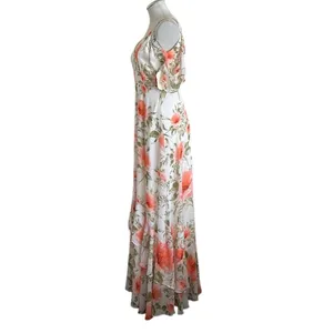 Altar’d State White Coral Pink Orange Floral Maxi Dress Flutter Ruffle Knoll NWT thumbnail 6