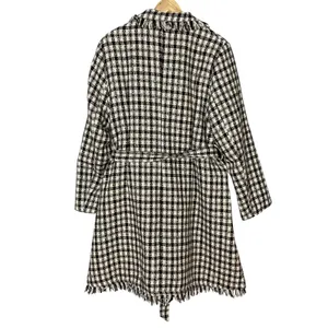 NWT Grace Karin Tweed Pea Coat Plaid Women Size XL Raw Edges Belted Cream Brown‎ thumbnail 3