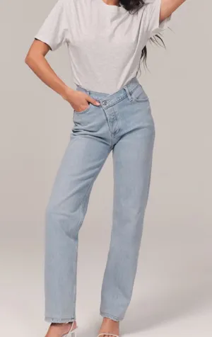 Abercrombie and Fitch criss-cross waist the dad high rise jeans thumbnail 1