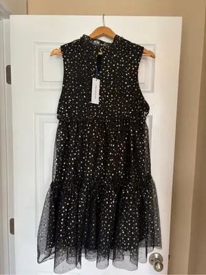 NWT Pop Sugar Lucky Stars Dress Size XL Celestial Metallic Whimsical Flirty M6 thumbnail 3