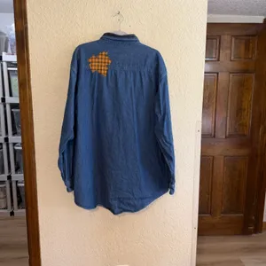 Luna Pier Button Up Denim XL Blue Scarecrow Patchwork Blue Shirt Novelty Fall thumbnail 11