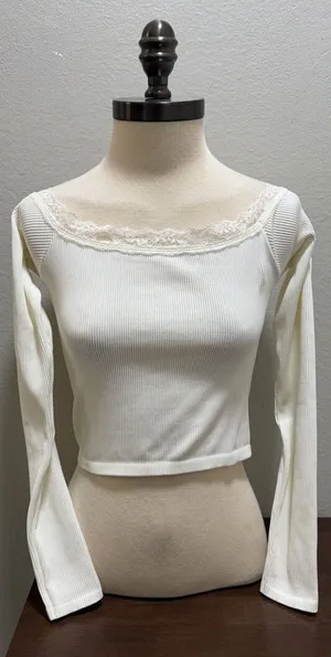 Urban Outfitters NWT Out from Under White Ribbed long Sleeve Crop Top thumbnail 1