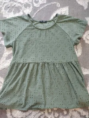 Papermoon Olive Green Eyelet Peplum Short Sleeve Top thumbnail 1