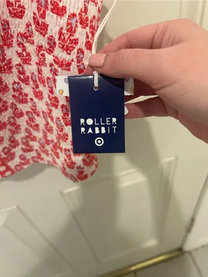Roller Rabbit Pink Red Floral Smocked Crop Cami thumbnail 6