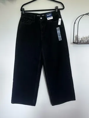 NWT Old Navy Black Wow Mid Rise Baggy Wide‎ Leg Jeans Size 6 thumbnail 1