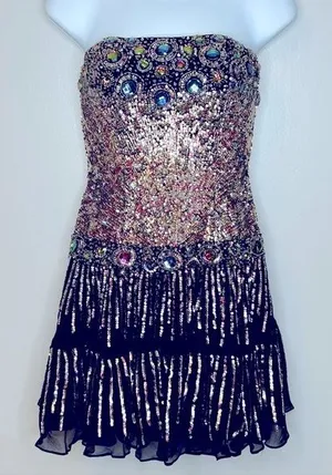 Sherri Hill Strapless‎ Beaded and Sequin Silk Dress Size 4 thumbnail 1