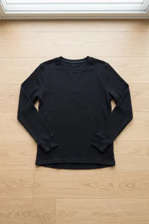 Heavyweight Waffle Knit Thermal Crewneck - Black (80% Cotton / 20% Poly) thumbnail 4