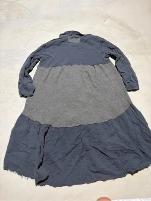POL Button-Front Tiered Dress Gray medium boho thumbnail 11