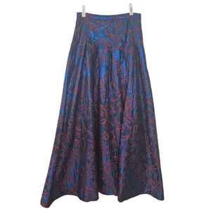 Anthropologie Maeve Pleated Shimmer Maxi Skirt Side Slit Blue Motif Size 4 $160 thumbnail 3