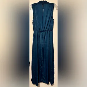 PRETTYGARDEN NWT Womens Thigh Slit Mock Neck Satin Maxi Dress dark blue size M thumbnail 2