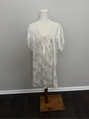 Vintage Lily Of France Nightgown Nighty Dress Satin Floral Lace Ivory Cream thumbnail 2