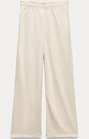 ZARA Cream Women's Wide Leg lounge Pants with elastic waistband never worn thumbnail 1