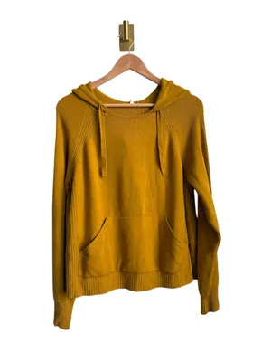 Anthropologie Daily Practice Racing Hoodie Maize Yellow Knit Sweater M thumbnail 4