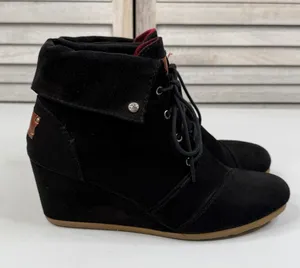 MAD LOVE Women's Black "Shelby" Desert Wedge Lace Up Faux Suede Ankle Bootie-9 thumbnail 1