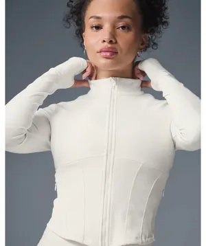 ALO Yoga White Long-Sleeve Corset Zip Front Jacket thumbnail 2