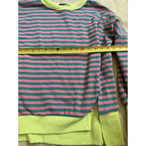Trendy Queen Pink And Teal Striped Crew Neck Sweatshirt Women's Size S thumbnail 3