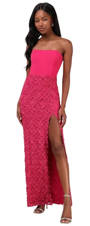 Lulus Ravishing Appeal Fuchsia 3d Floral Applique Strapless Maxi Dress Pink NWT thumbnail 1