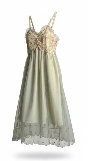 Delicate Lace &‎ Chiffon Slip Dress in Pale Green thumbnail 1