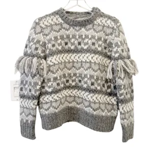 LOVESHACKFANCY Alpaca Wool Heart Fringe Sleeve‎ Sweater Preppy Knit thumbnail 1