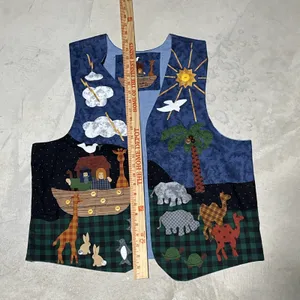 Womens Handmade Vest Womens L XL Noah's Ark Applique Folk Art Animal Theme Retro thumbnail 7