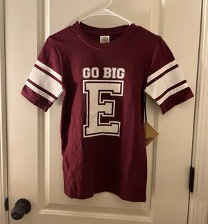 School House "Go Big E" Jersey Style T-Shirt Women's Juniors Size S Maroon White thumbnail 1