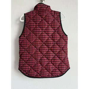 J.Crew Down Puffer Vest Womens Small Black‎ Red Gingham Printed Quilted Full Zip thumbnail 3