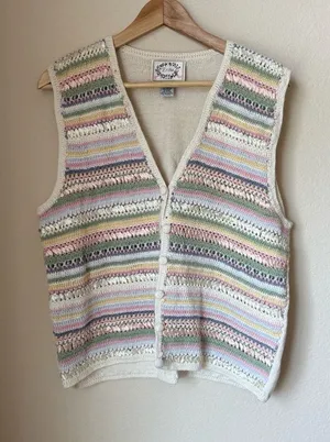 Erika Pastel Knit Sweater Vest – Size Large thumbnail 1